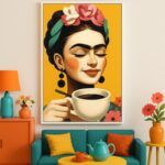 Quadro Canvas Frida Tomando Café