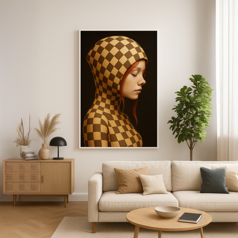 Quadro Canvas Surrealismo Mulher Ruiva Xadrez - Imagem 4