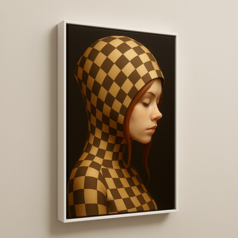 Quadro Canvas Surrealismo Mulher Ruiva Xadrez - Imagem 5