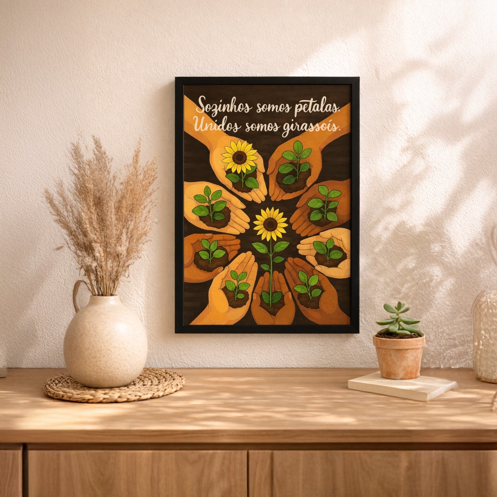 Quadro Decorativo Unidos Somos Girassois