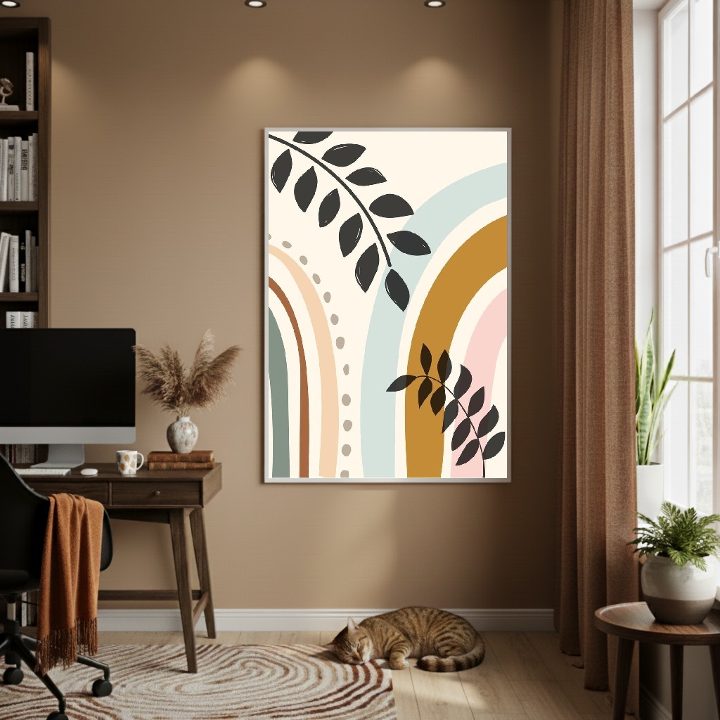 Quadro Decorativo Arcos Com Folhas - 70x50cm