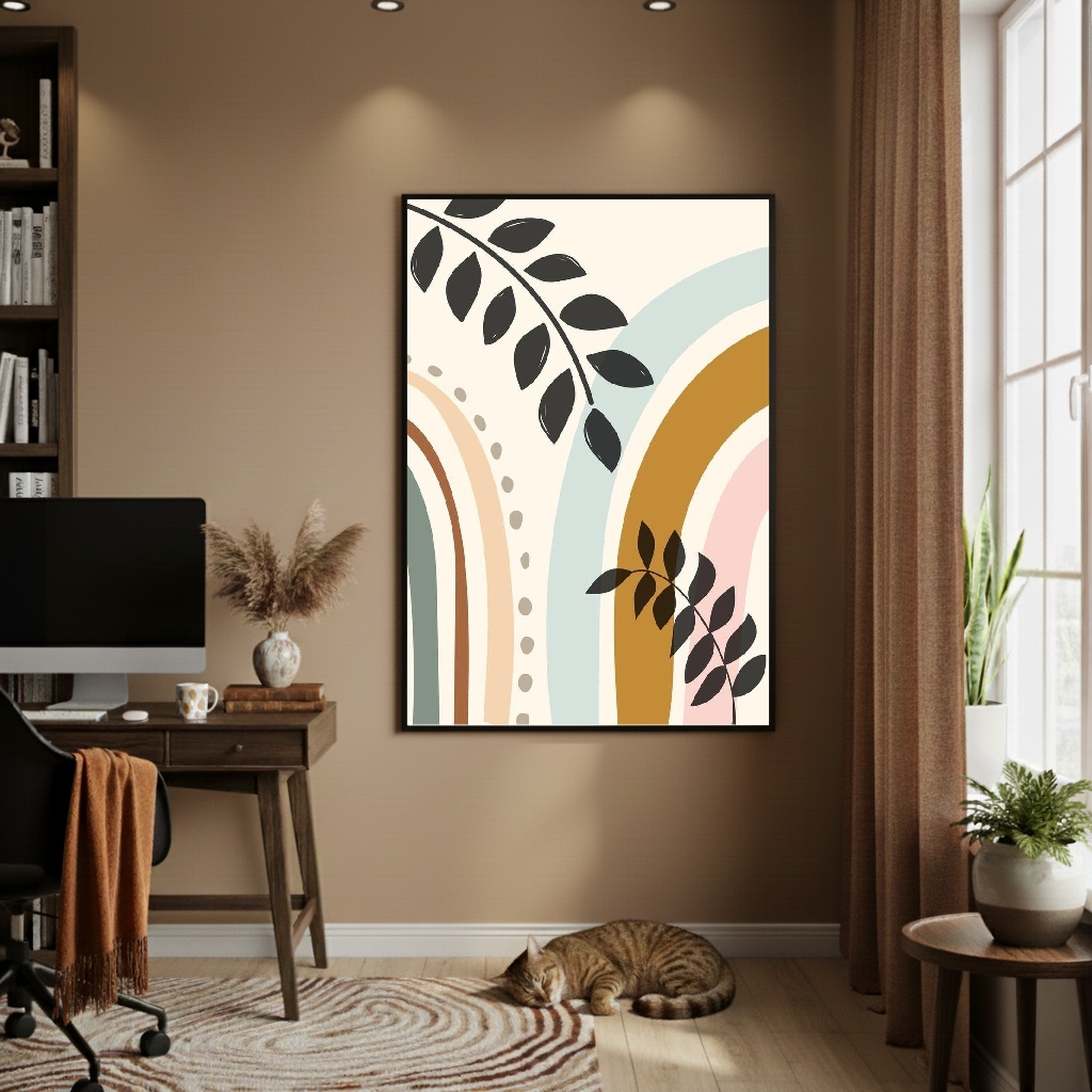 Quadro Decorativo Arcos Com Folhas - 70x50cm