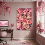 Quadro Decorativo Arranjo Floral Rosa - 70x50cm