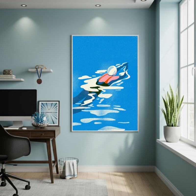 Quadro Decorativo Arte Inspirada De Natação - 70x50 cm