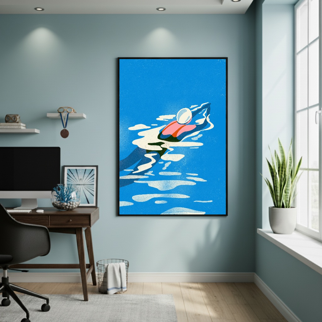 Quadro Decorativo Arte Inspirada De Natação - 70x50 cm
