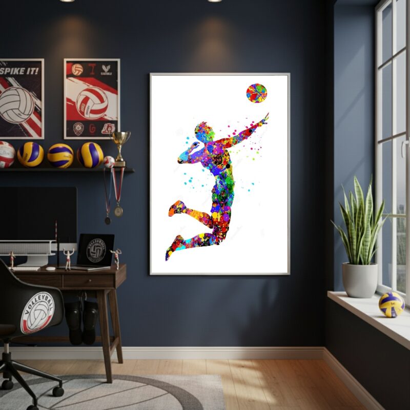 Quadro Decorativo Arte Jogando Vôlei - 70x50 cm