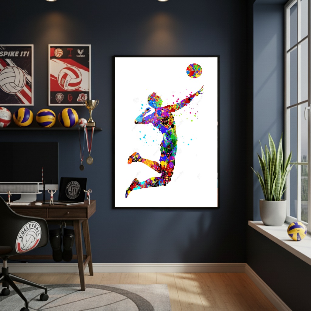 Quadro Decorativo Arte Jogando Vôlei - 70x50 cm