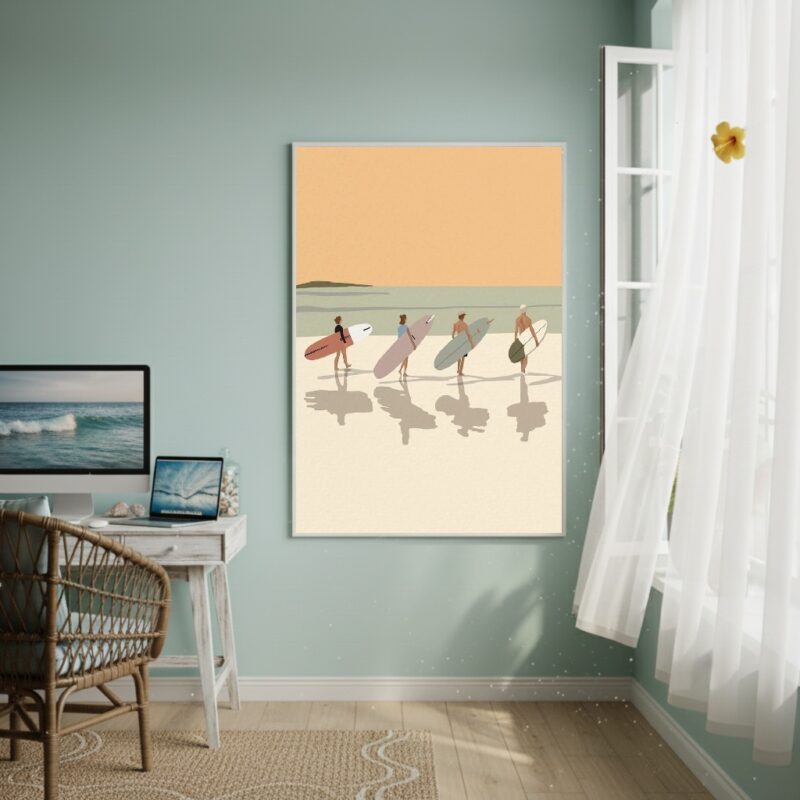 Quadro Decorativo Arte Surfistas Na Praia - 70x50cm