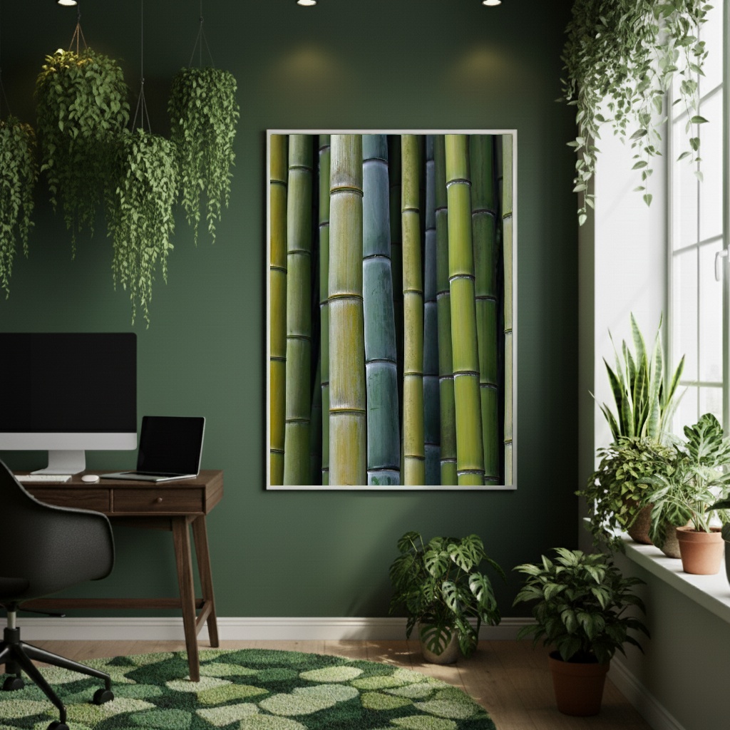 Quadro Decorativo Bambu Tons De Verde - 70x50cm