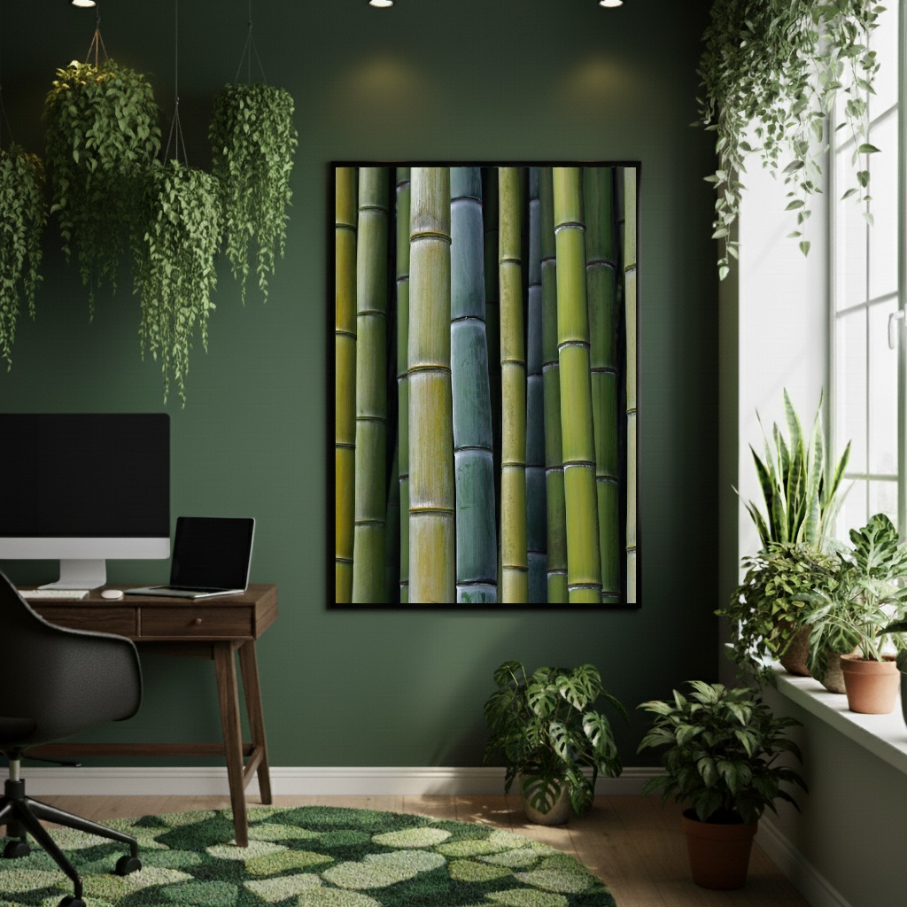 Quadro Decorativo Bambu Tons De Verde - 70x50cm