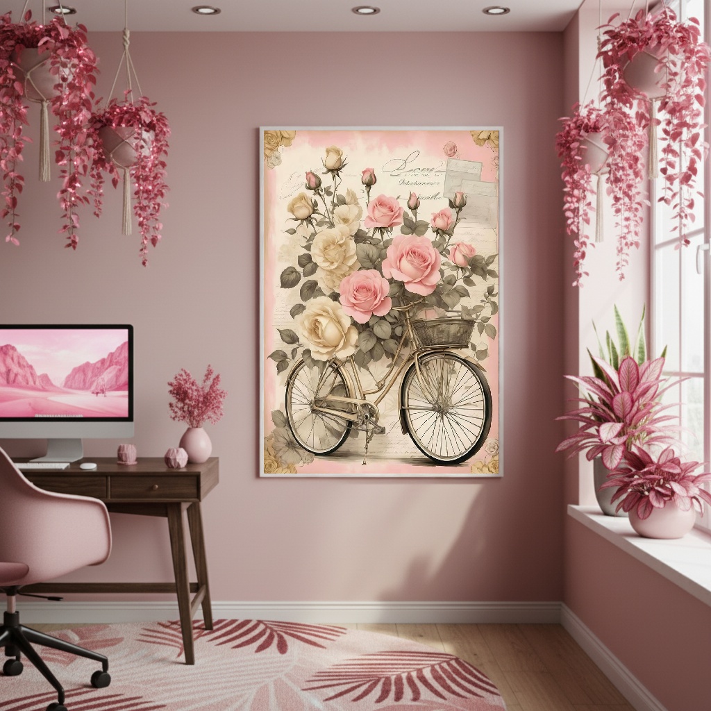 Quadro Decorativo Bicicleta Vintage Floral - 70x50cm