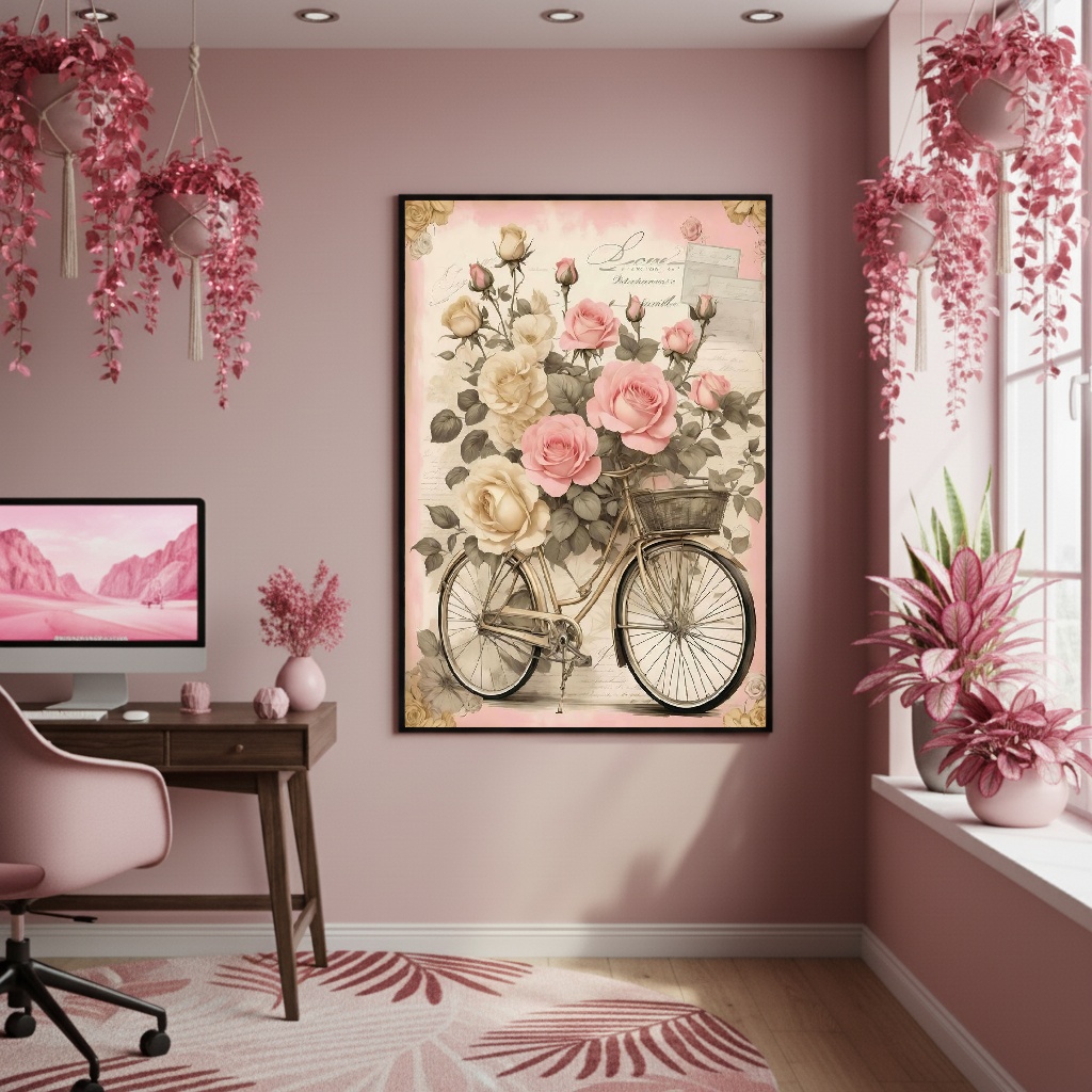 Quadro Decorativo Bicicleta Vintage Floral - 70x50cm