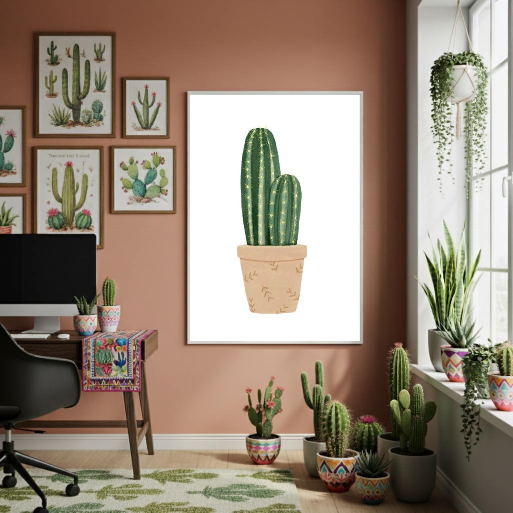 Quadro Decorativo Cacto No Vaso - 70x50cm