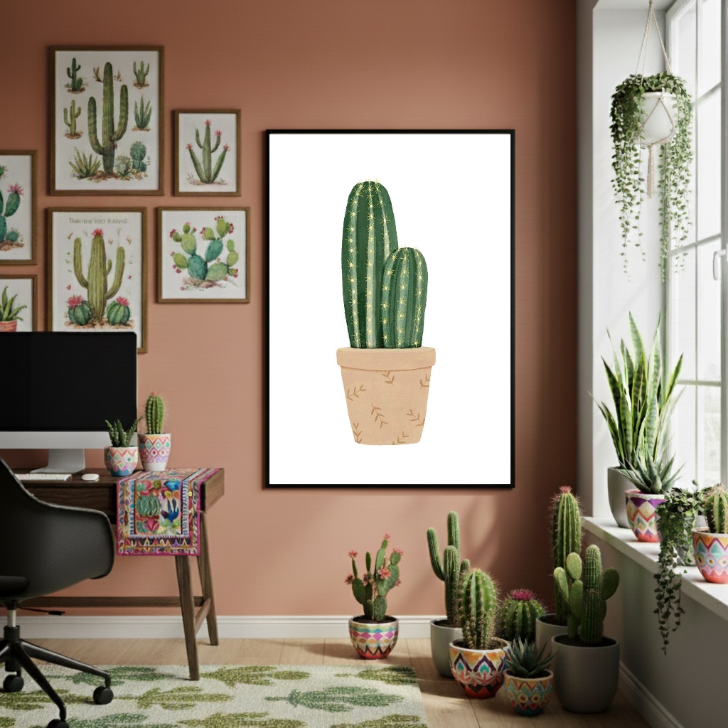 Quadro Decorativo Cacto No Vaso - 70x50cm