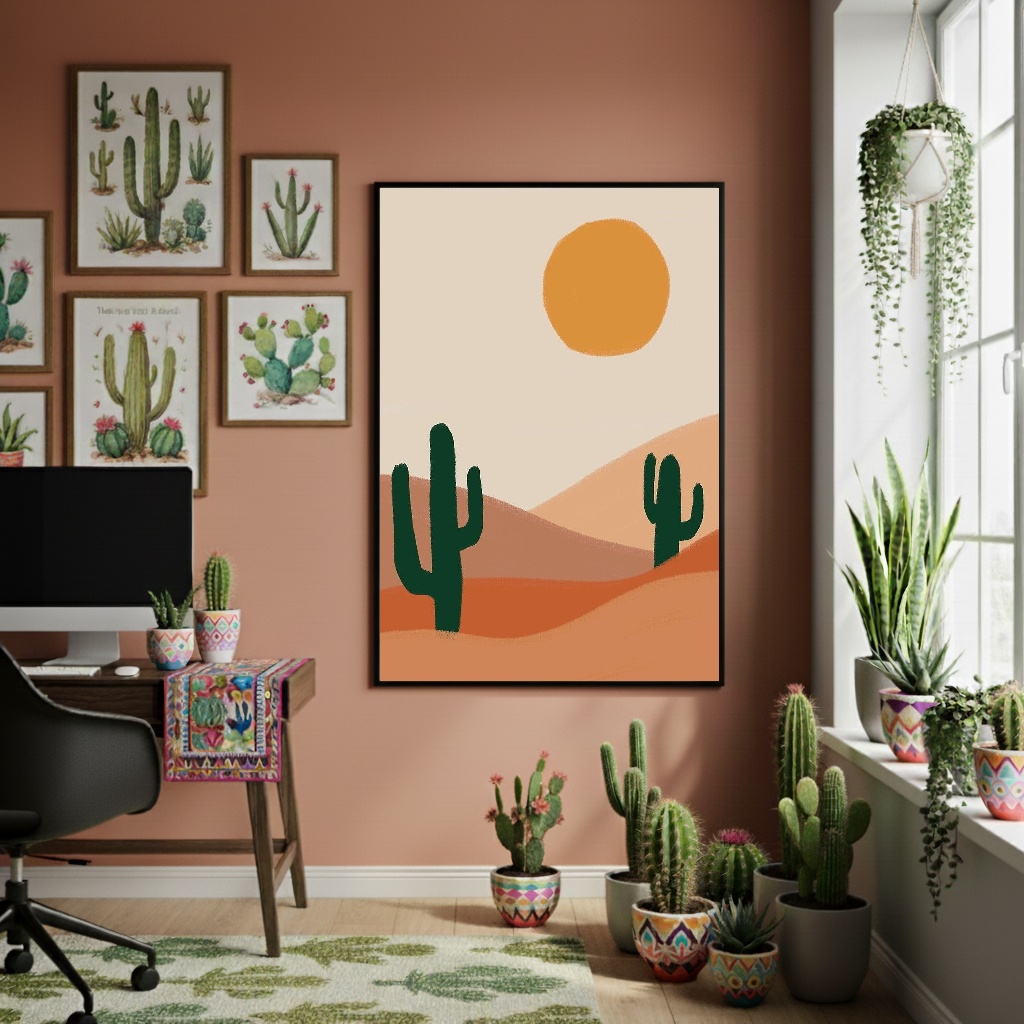 Quadro Decorativo Cactos No Deserto-70x50cm