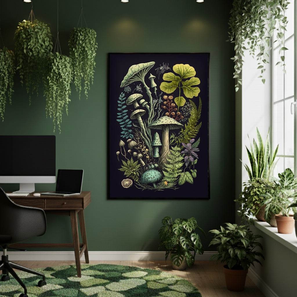 Quadro Decorativo Cogumelos Artísticos - 70x50cm