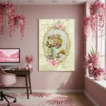 Quadro Decorativo Desenho Floral Vintage - 70x50cm