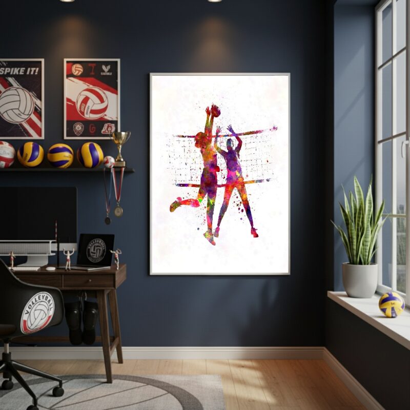 Quadro Decorativo Dupla Jogando Vôlei - 70x50 cm