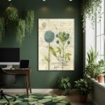 Quadro Decorativo Floral Azul Vintage - 70x50cm