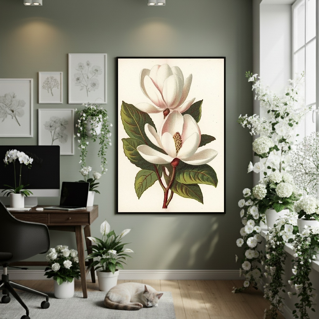 Quadro Decorativo Flor de Magnólia - 70x50cm