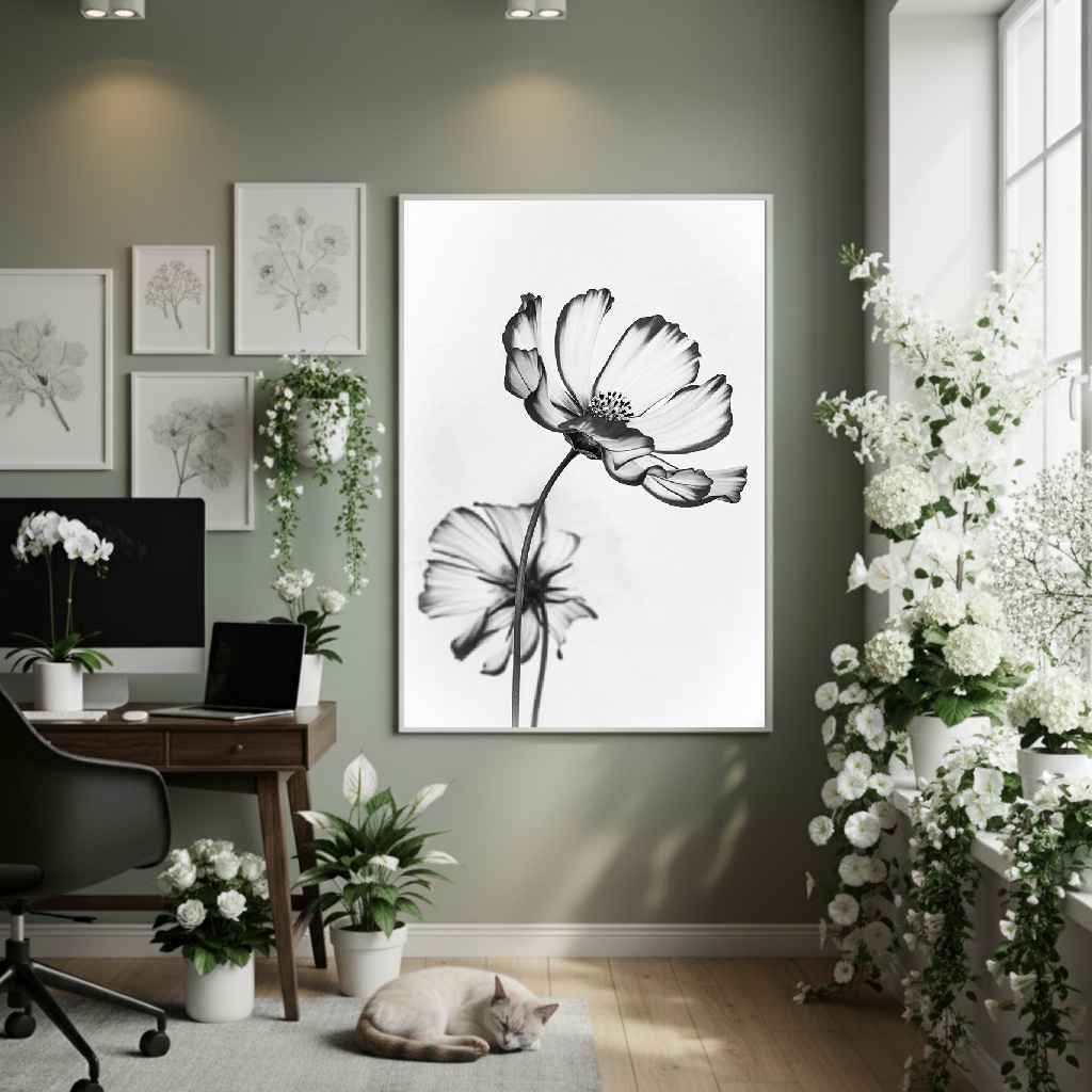 Quadro Decorativo Flores De Cosmo - 70x50cm