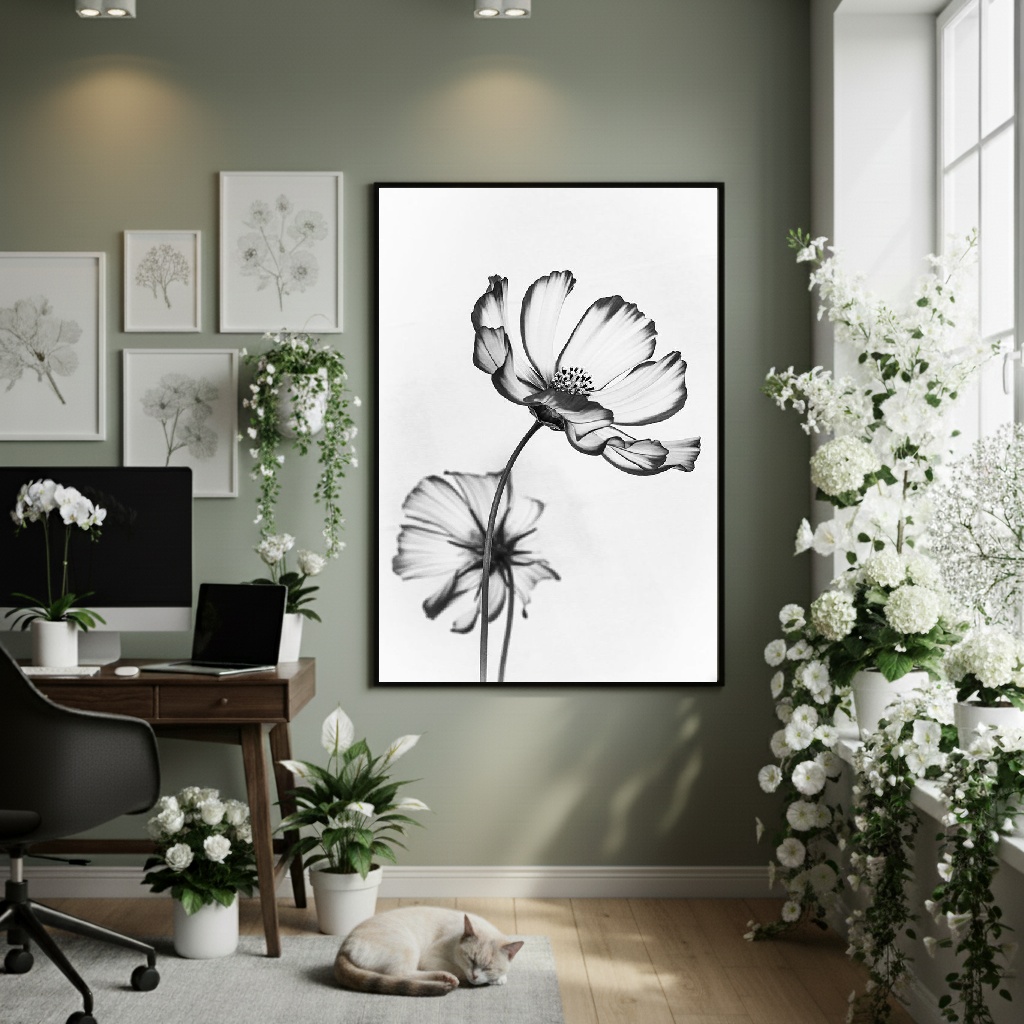 Quadro Decorativo Flores De Cosmo - 70x50cm