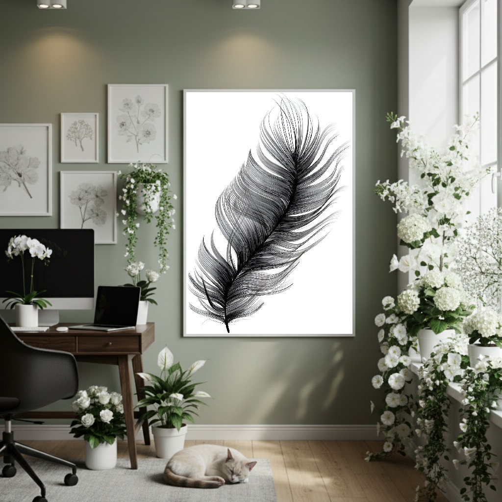 Quadro Decorativo Folha Pena - 70x50cm