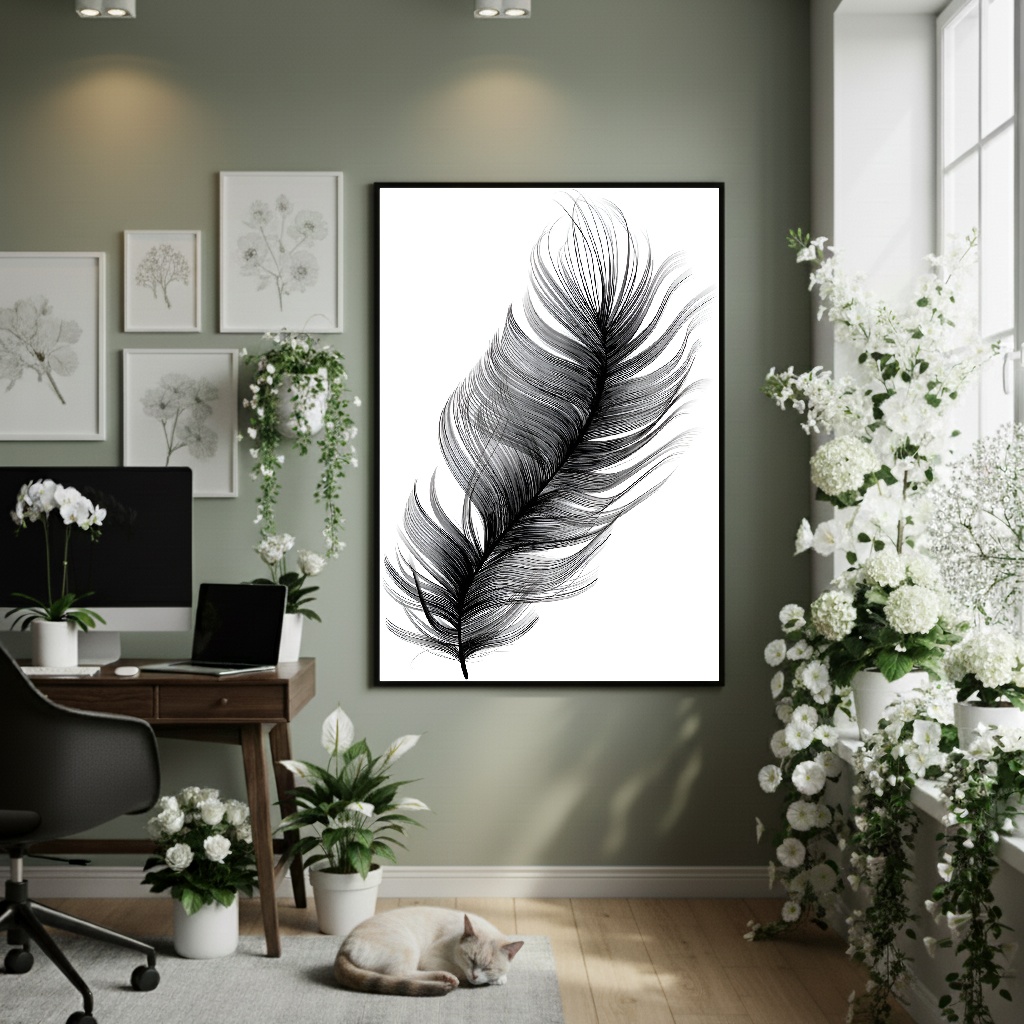 Quadro Decorativo Folha Pena - 70x50cm