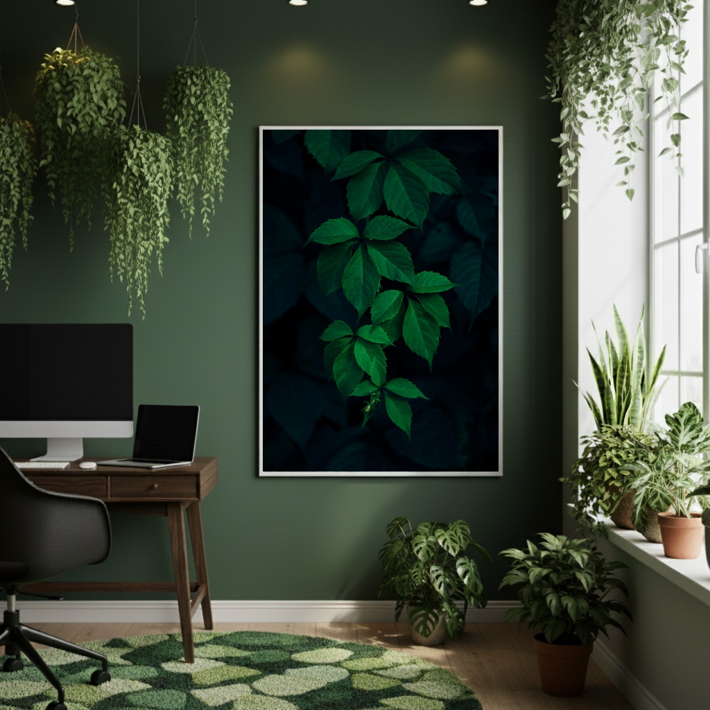 Quadro Decorativo Folhagem Escura - 70x50cm