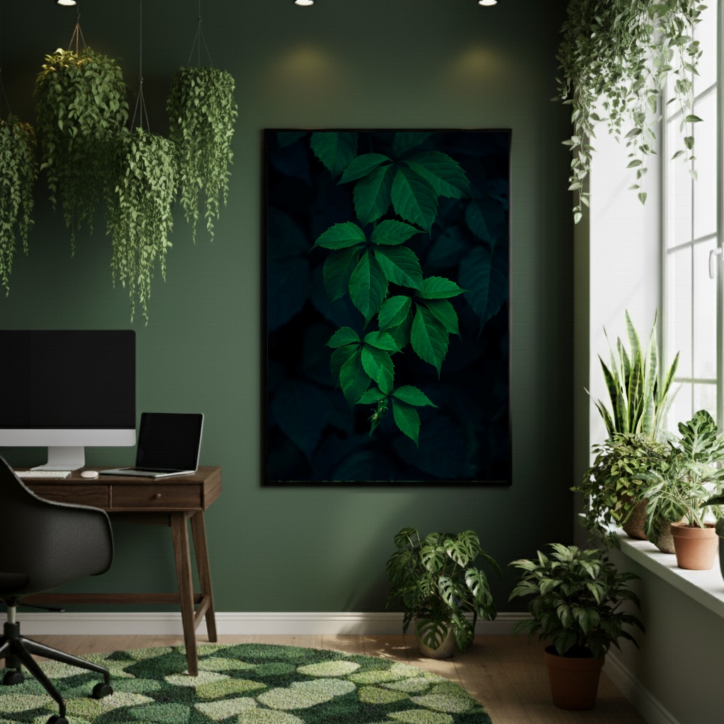 Quadro Decorativo Folhagem Escura - 70x50cm