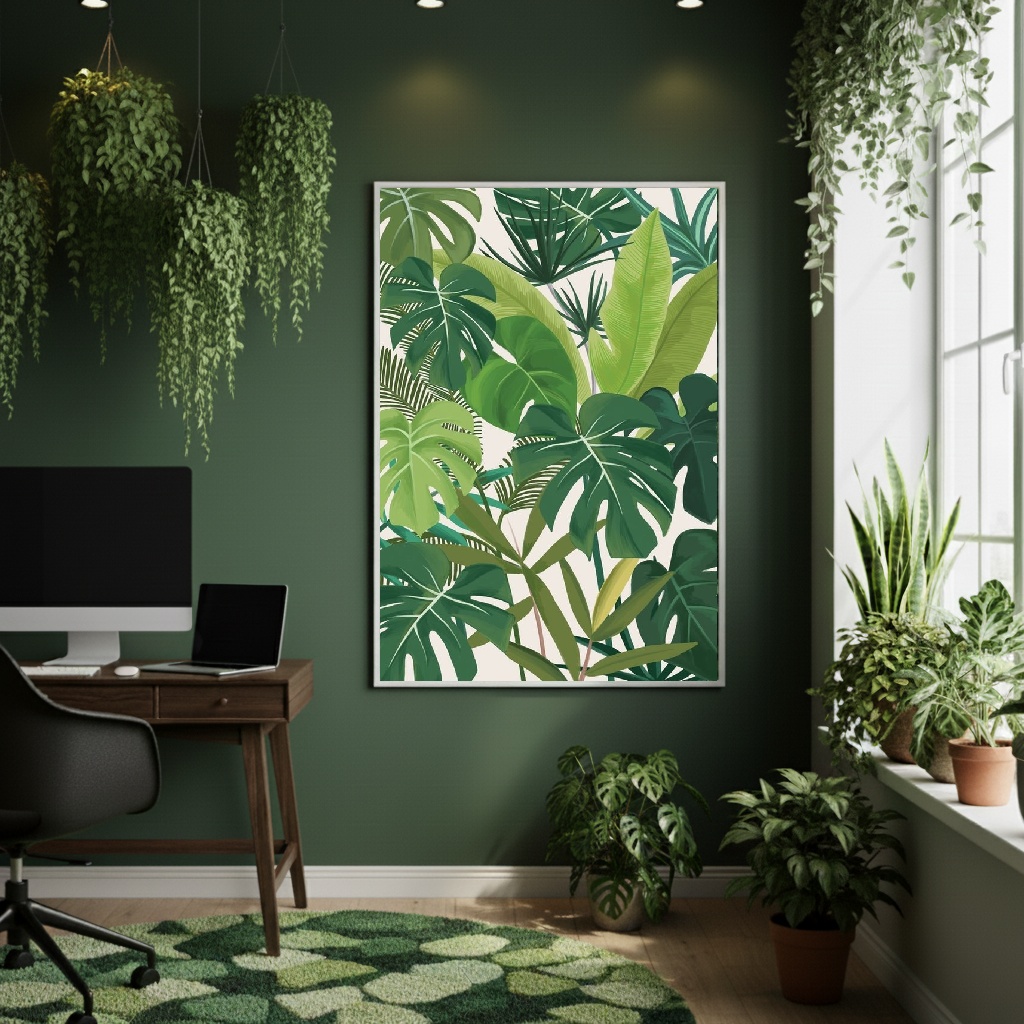 Quadro Decorativo Folhagem Tropical - 70x50cm