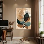 Quadro Decorativo Folhagens Tons De Bege - 70x50cm