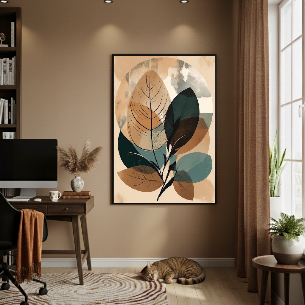 Quadro Decorativo Folhagens Tons De Bege - 70x50cm