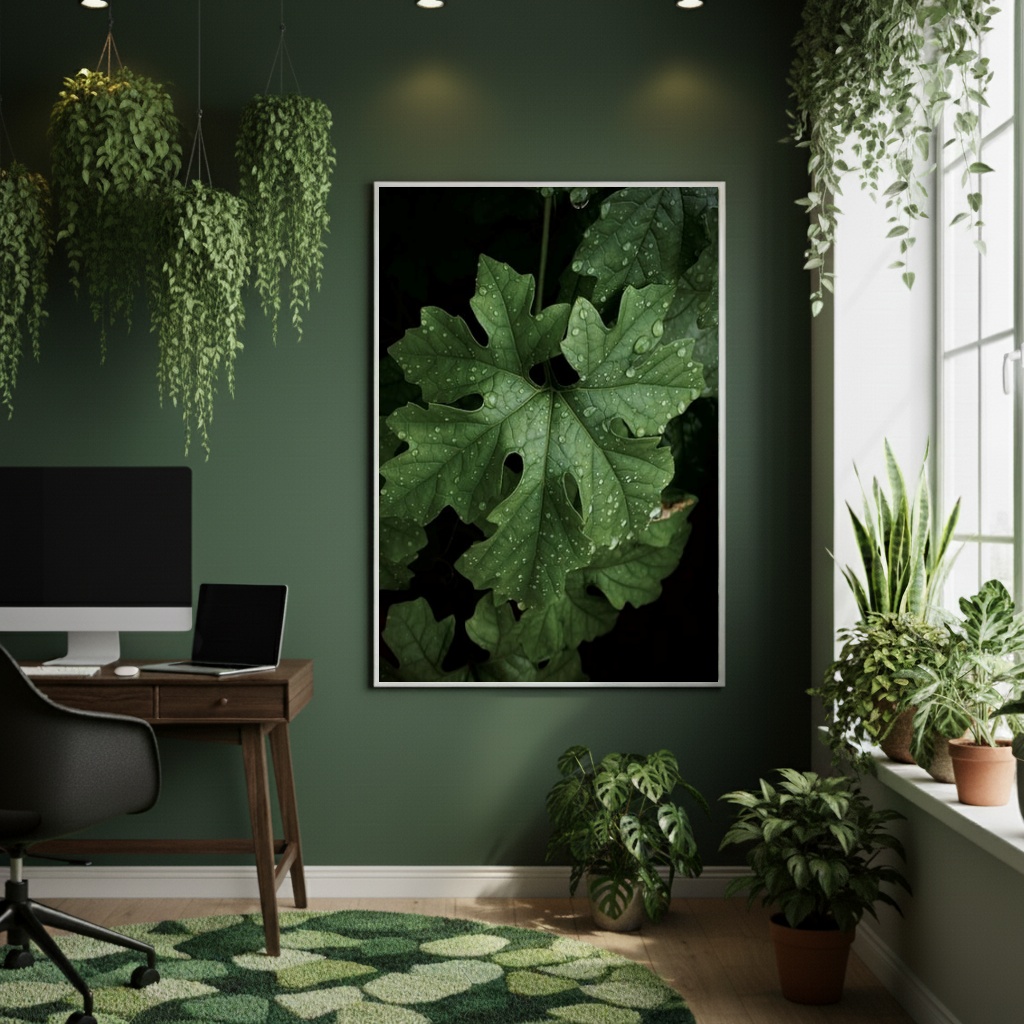 Quadro Decorativo Folhas Textura Escura - 70x50cm