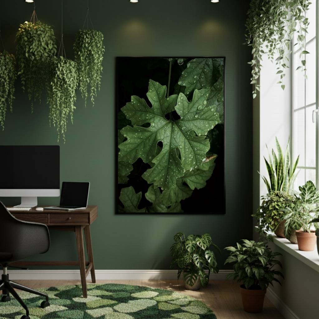 Quadro Decorativo Folhas Textura Escura - 70x50cm