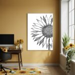 Quadro Decorativo Girassol Desenho - 70x50cm