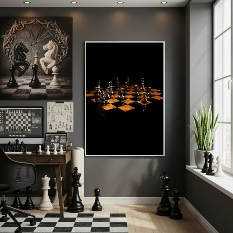 Quadro Decorativo Jogo De Xadrez - 70x50 cm
