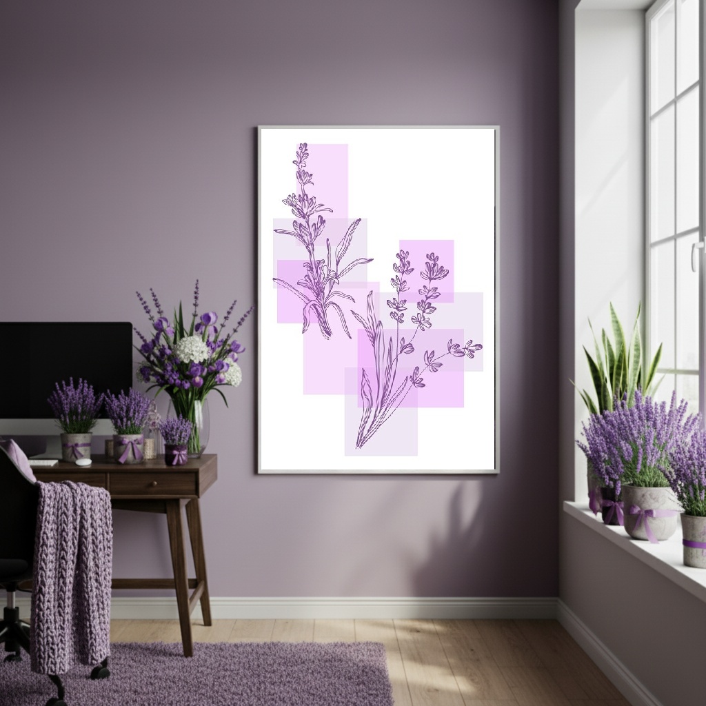 Quadro Decorativo Lavanda Contorno - 70x50cm