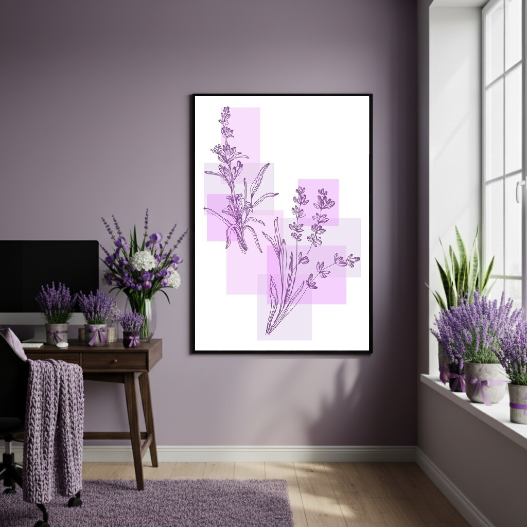 Quadro Decorativo Lavanda Contorno - 70x50cm