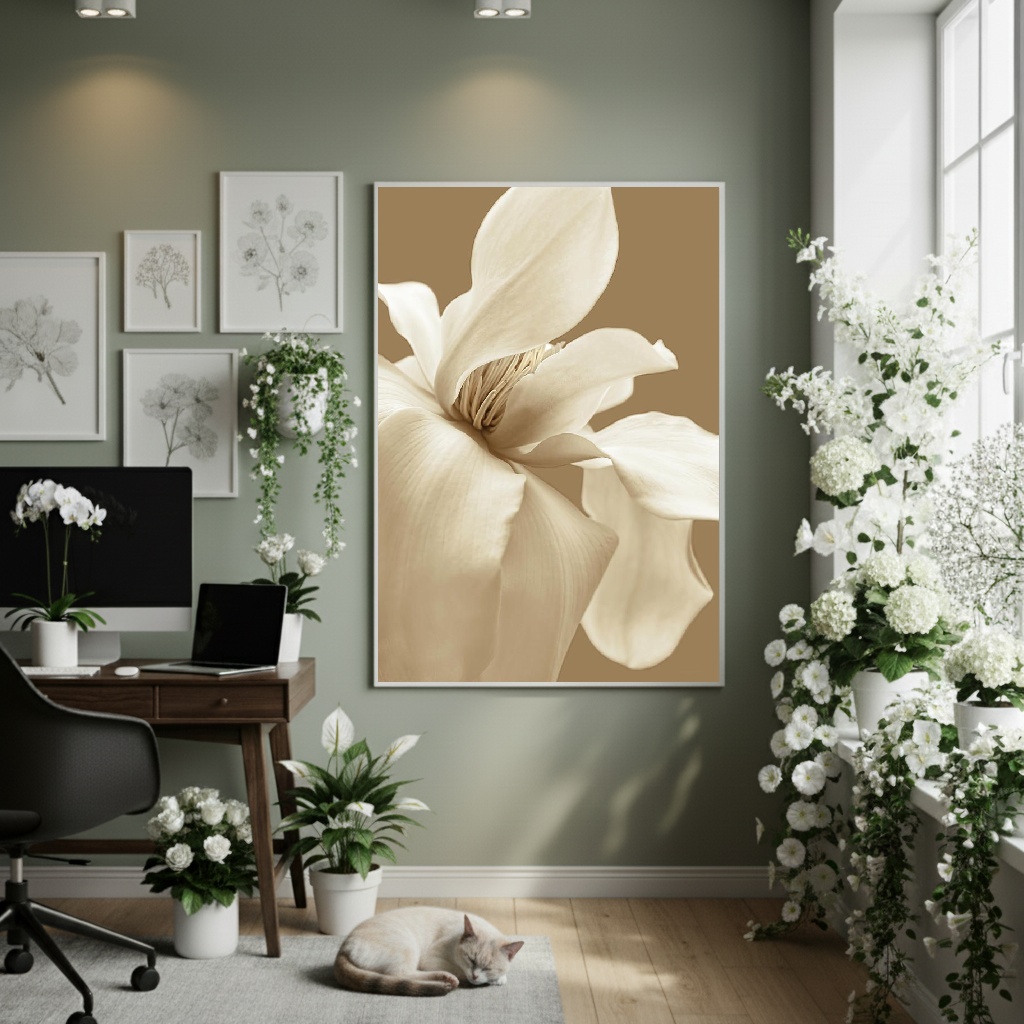 Quadro Decorativo Magnólia Creme - 70x50cm