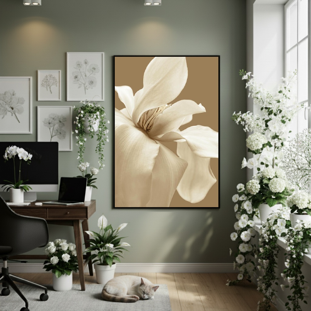 Quadro Decorativo Magnólia Creme - 70x50cm