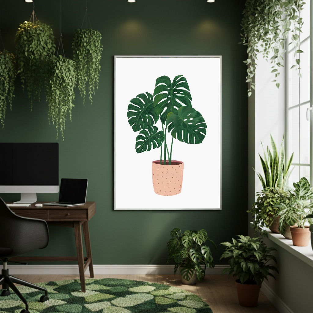 Quadro Decorativo Monstera Em Vaso - 70x50cm