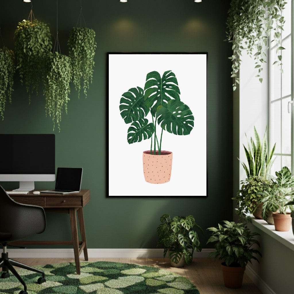 Quadro Decorativo Monstera Em Vaso - 70x50cm