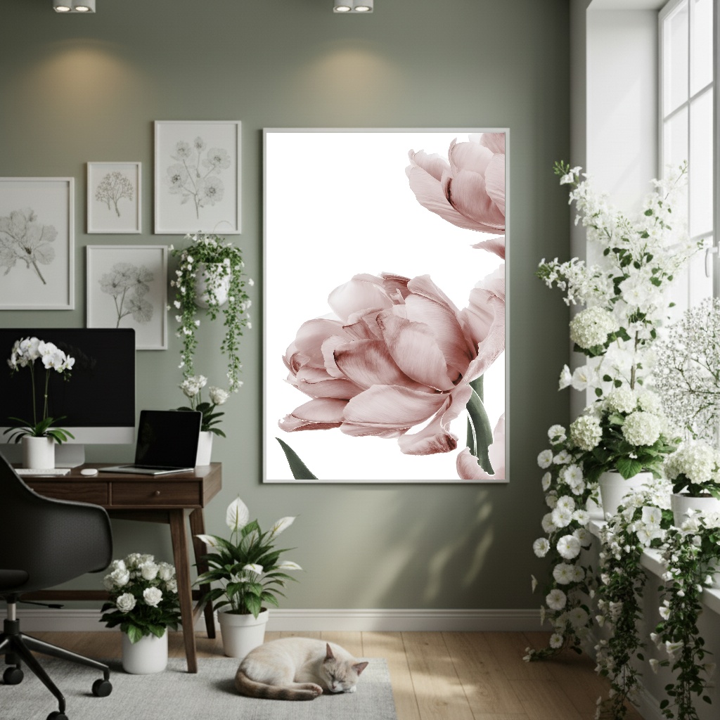 Quadro Decorativo Peônia Creme - 70x50cm