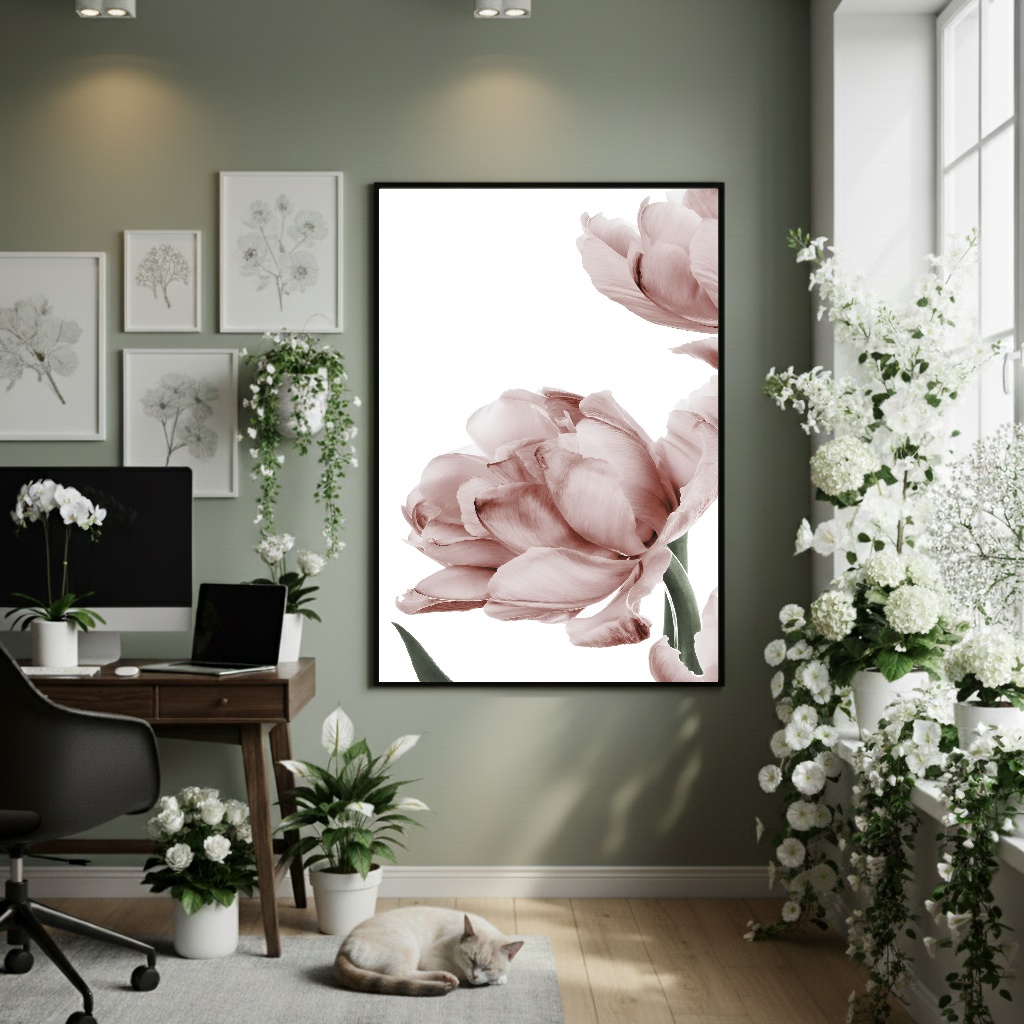 Quadro Decorativo Peônia Creme - 70x50cm