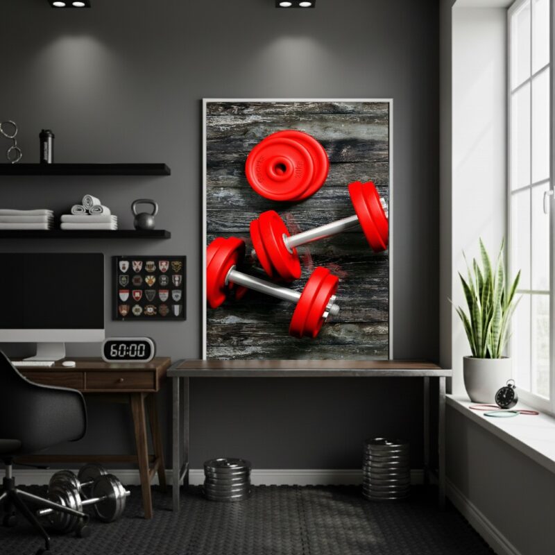 Quadro Decorativo Pesos Vermelhos De Academia - 70x50 cm