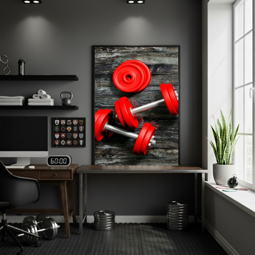 Quadro Decorativo Pesos Vermelhos De Academia - 70x50 cm