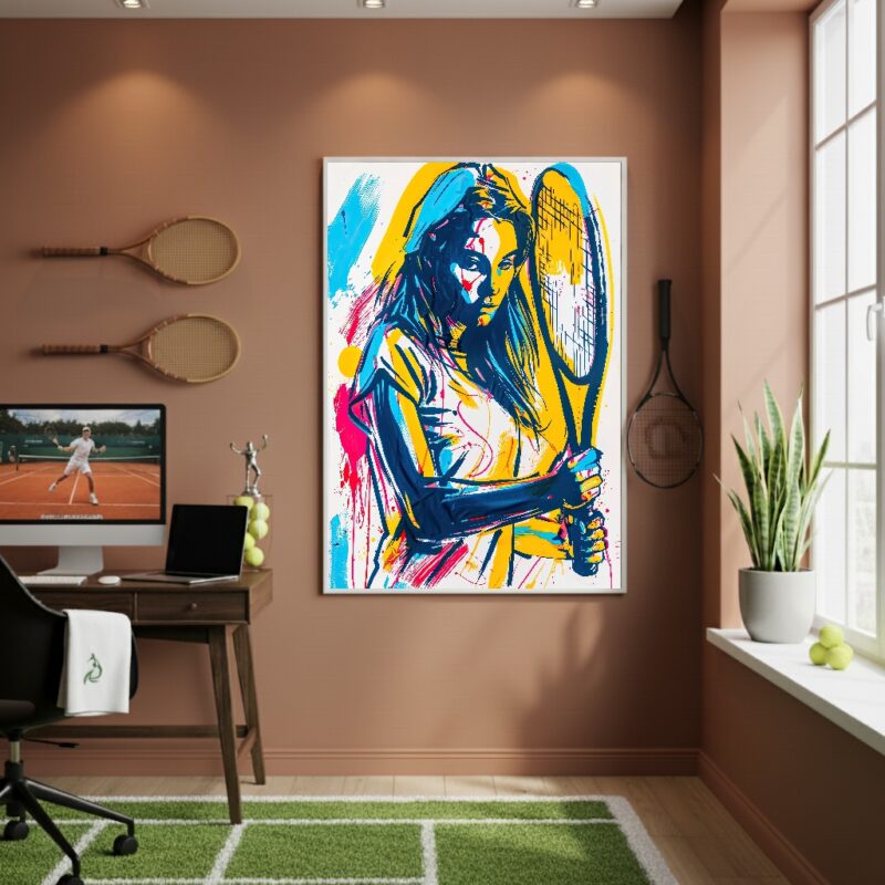 Quadro Decorativo Pintura Jogadora De Tênis-70x50cm