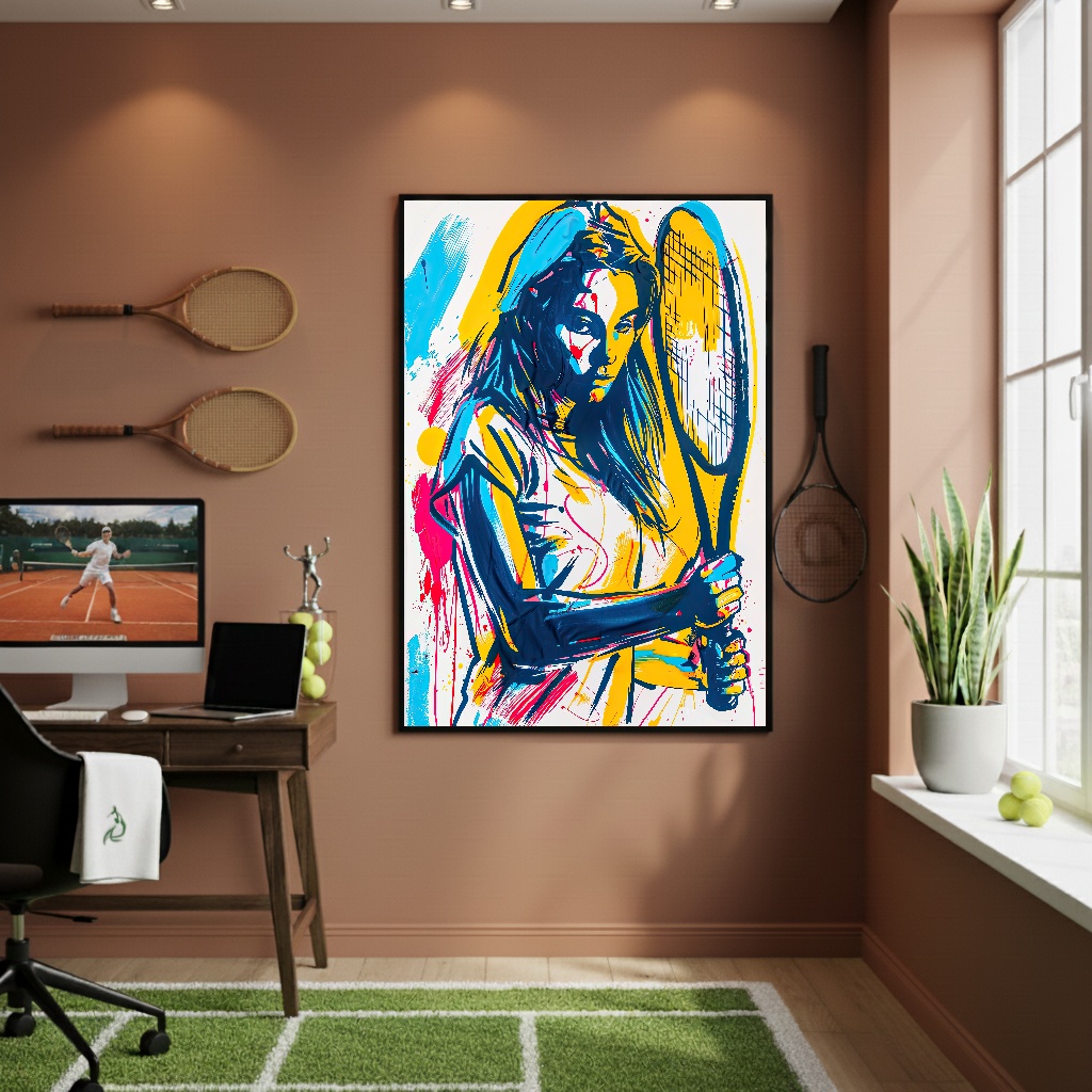 Quadro Decorativo Pintura Jogadora De Tênis-70x50cm