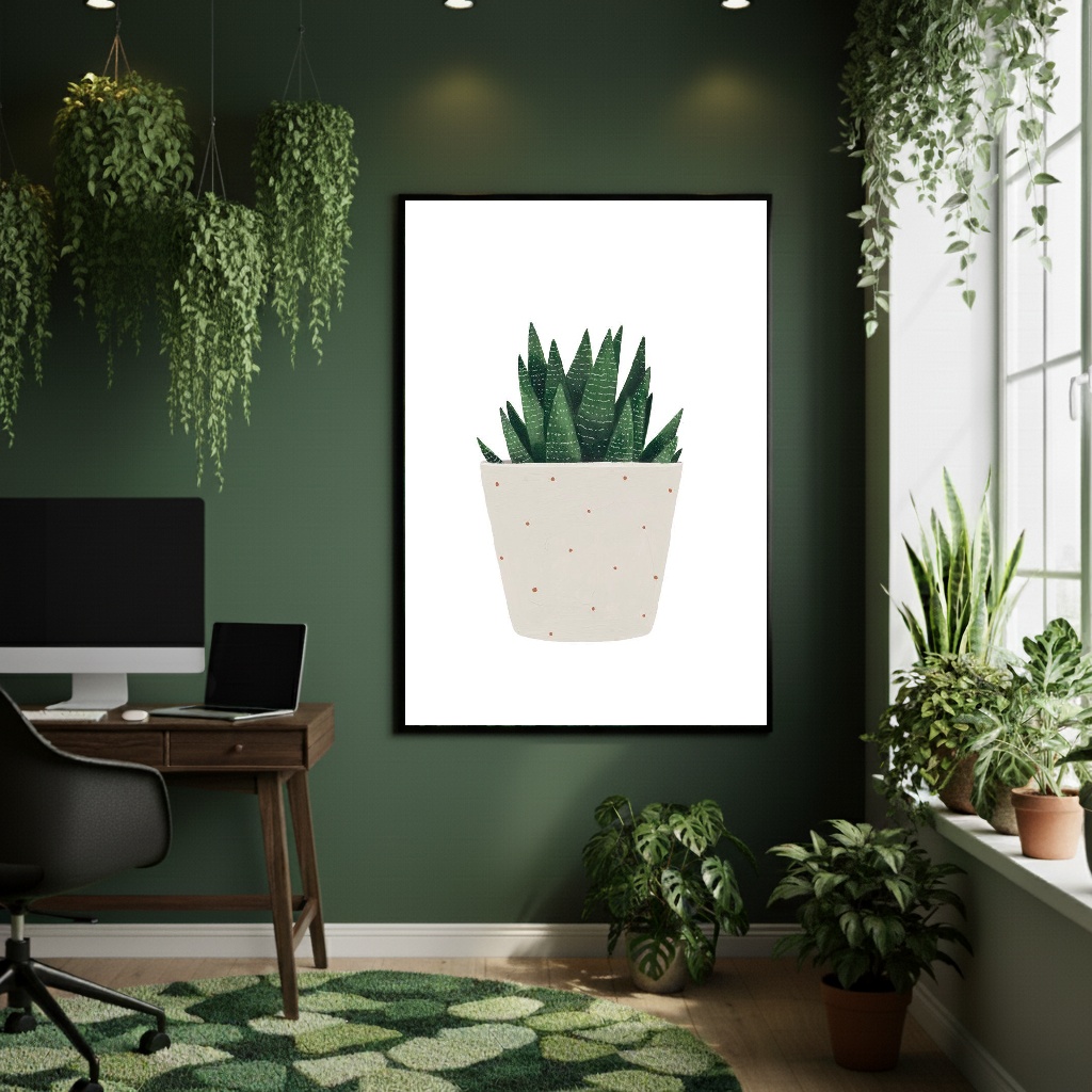 Quadro Decorativo Planta Em Vaso Bege - 70x50cm